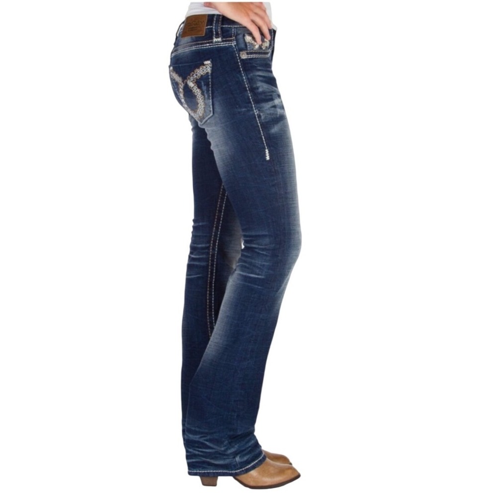 Big Star Y2K Maddie Slim boot Jeans Distressed Rhinestone Short inseam Size‎ 33